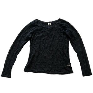 Y2K Mudd Women’s Long Sleeve Sheer Dark Romantic Black Lace Women's Top Size M